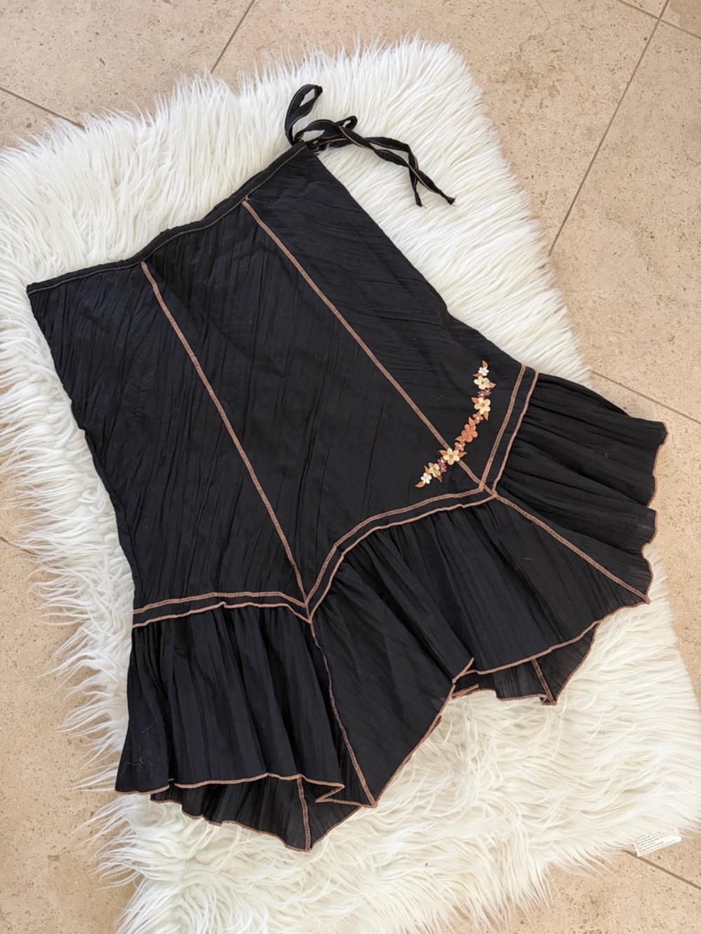 Vintage 90s Black 100% Cotton Handkerchief Hem Skirt Made in USA